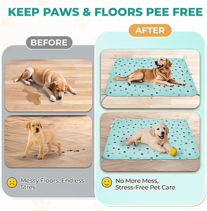 Fostanfly Washable Pee Pads for Dogs, 2 Pack Large 36"x48" Ultra-Absorbent and Leak-Proof Non-Slip Reusable Potty Training Pads for Dogs, Cats, Puppy, Potty of Add 8 Lanyards, Green-PurrikoPets