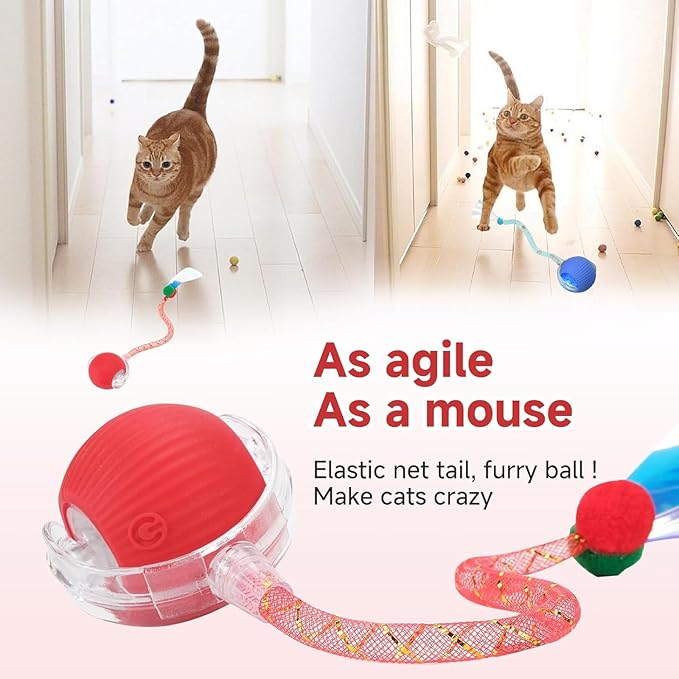 2 Packs Speed 2.0 Tail Interactive Cat Toys for Indoor Cats, Chirping & Motion Activate Ca t Toy, Smart Kitten Rolling Ball Moving Ball Toys, Rechargeable Dog Cat Bal l for Enrichment Exercise-PurrikoPets