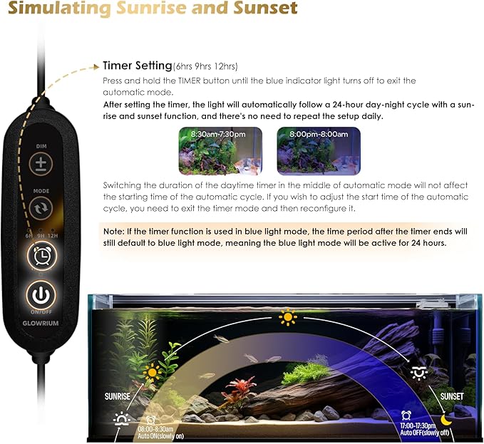 GLOWRIUM Aquarium Light, LED Full Spectrum Freshwater Fish Tank, infinitely dimmable, Fish Tank Light with auto-on/Off Timer (36-41 in)-PurrikoPets