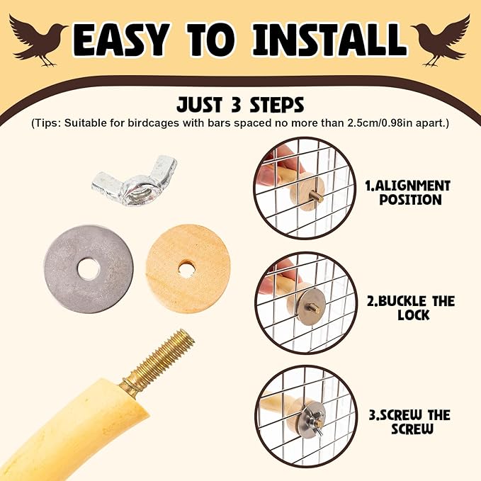 3Pcs Bird Toys Perch Stand for Cage, Natural Parrot Toys, Small Chewing Sticks Toys Bird Cage Accessories for Conures Parakeets Cockatoo African Grey Parrots (3PCS)-PurrikoPets