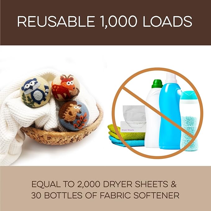 Fluff Ewes Wool Dryer Balls 3 Pack Premium New Zealand Wool Laundry Balls for Dryer, No Static Dryer Balls Laundry Reusable, XL Hedgehog Dryer Balls, Baby Dryer Balls for Dryers - Hedgehog and Homies-PurrikoPets