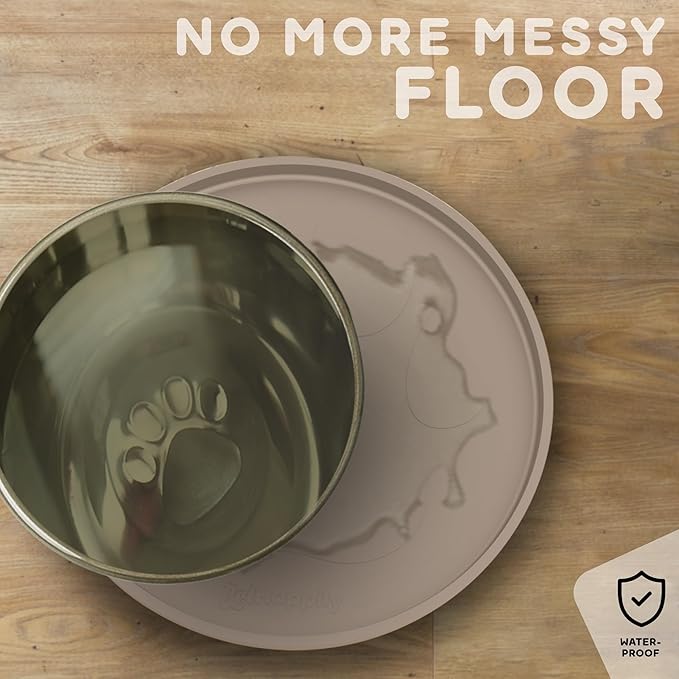 Dog Food Mat Round 10" - Raised Edges Dogs Mat for Food and Water Prevent Spill, Waterproof Cat Food Mats Protect Floors, Easy Clean Dog Bowl Mats for Food and Water, Silicone Pet Feeding Placemats-PurrikoPets