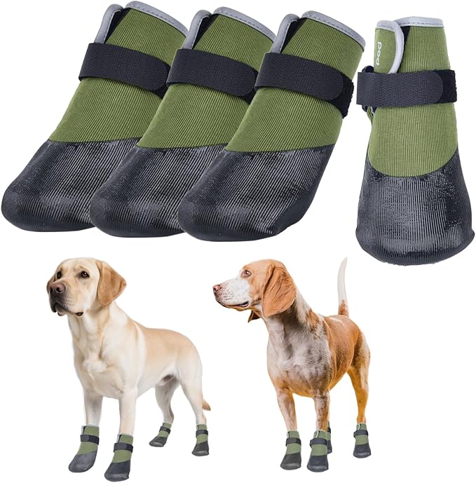 Dog Shoes Lightweight Dog Boots-Breathable Knitted Paw Protector with Adjustable Strap for Hot Pavement, Rain Walking, Hardwood Floors Anti Slip Reduce Noise, Prevent Licking Paws(Green,XL)-PurrikoPets