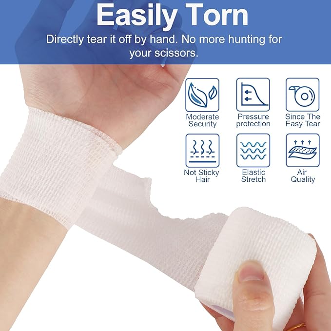 24 Pack White Self Adhesive Bandage, 2” x 5 Yards Medical Wrap, Cohesive Bandage Wrap, White Tape Baseball, Self Stick Bandage Tpae, First Aid Gauze for Ankle, Leg, Arm-PurrikoPets