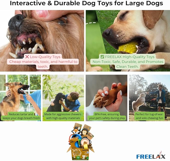 Durable Dog Chew Toys Gift Box – Eco-Friendly Teething Toys for Aggressive Chewers, Plush & Squeaky Toys, Toothbrush, Ideal Gift Basket for Medium & Large Dogs-PurrikoPets