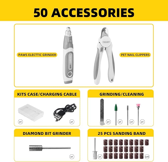 Dog Nail Grinder and Clippers - Upgraded 3-Speed Electric Rechargeable Pet Nail Trimmer with LED Light Super Quiet Paws Grooming Kit Painless Grinding Tool for Large Medium Small Dogs & Cats-PurrikoPets