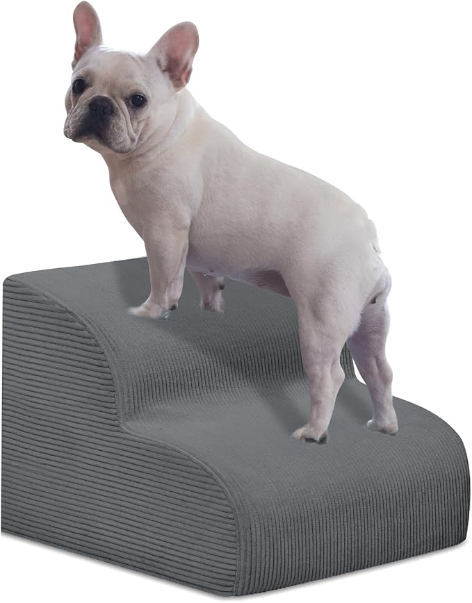 Dog Stairs & Steps for High Beds, 2 Steps High Density Foam Waterproof Dog Ramp for Small Dogs and Cats, Pet Stairs with Removable Washable Cover for Bed, Couch, Sofa and Car (H: 11.8")-PurrikoPets