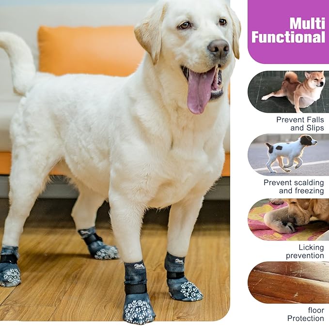 EXPAWLORER Anti Slip Dog Socks to Prevent Licking Paws, Dog Shoes for Hot Pavement, Dog Booties for Small Medium Large Senior Dogs, Traction Control Dog Boots & Paw Protectors for Hardwood Floors-PurrikoPets