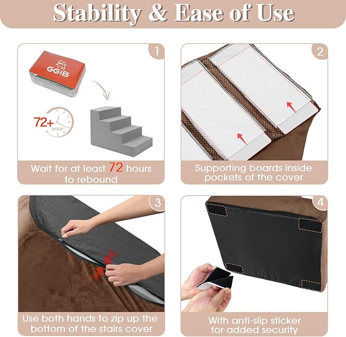 GGIB Dog Stairs for Small Dogs Cats Non-Slip Dog Steps for High Bed Pet Stairs for Sofa Couch Pet Ramp Pet Steps with Removable Washable Cover, Brown, 22" H, 5-Step-PurrikoPets