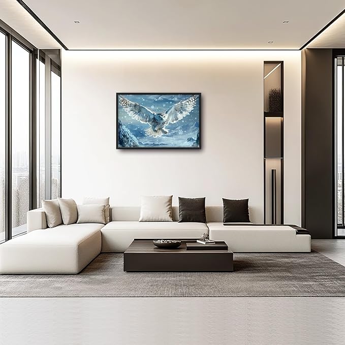 Framed Large Snowy Owl Wall Art for Living Room, Oversized Snowy Mountain Wall Decor Landscape Canvas Painting Modern Artwork Home Decoration for Living Room Bedroom Office 36"x24"-PurrikoPets