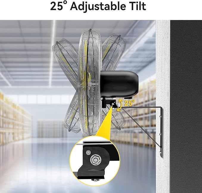24 Inch Industrial Wall Fan Oscillating, 7800 CFM Commercial Metal Wall Mount Fans with Poweful Motor, 3 Speed, Heavy Duty Indoor for Warehouse, Workshops, and Garage, UL Listed-PurrikoPets