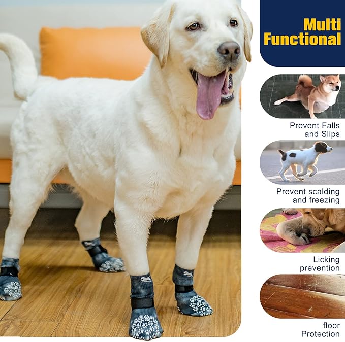 EXPAWLORER Anti Slip Dog Socks to Prevent Licking Paws, Dog Shoes for Hot Pavement, Dog Booties for Small Medium Large Senior Dogs, Traction Control Dog Boots & Paw Protectors for Hardwood Floors-PurrikoPets