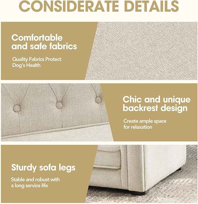 Dog Sofa Couch for Medium to Large Dogs, 31" Memory Foam Dog Couch with Washable Fabric, Removable Cushion, Sofa Bed for Medium and Large Dogs, Beige-PurrikoPets