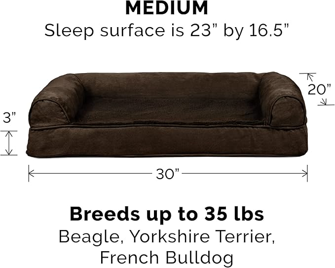 Furhaven Orthopedic Dog Bed for Medium/Small Dogs w/ Removable Bolsters & Washable Cover, For Dogs Up to 35 lbs - Plush & Suede Sofa - Espresso, Medium-PurrikoPets