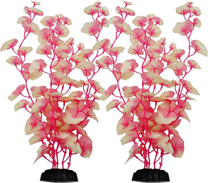 16 Inch Aquarium Fish Tank Plant Betta Fish Tank Decor,2 Pack Silk Aquarium Plants for Aquarium Decoration (White-Pink)-PurrikoPets