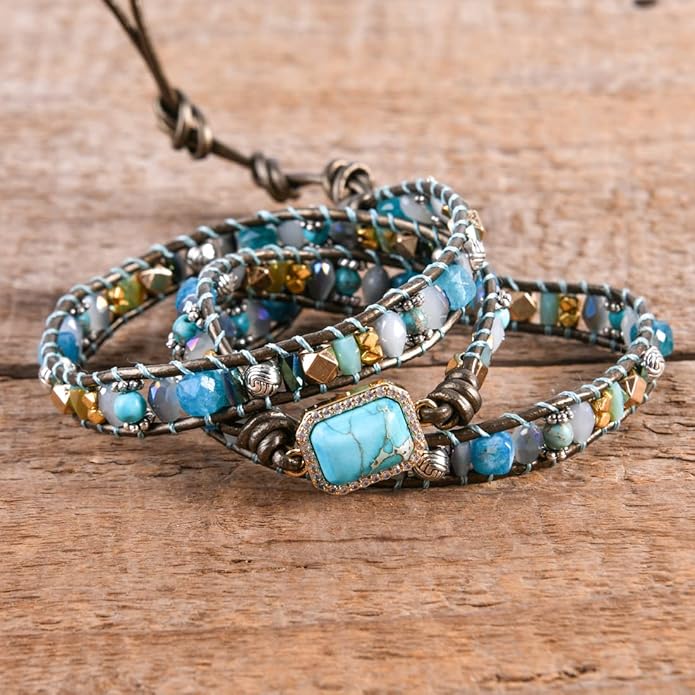 YGLINE Boho Handmade Wrap Leather Tube Crystal Stone Bracelet for Women
