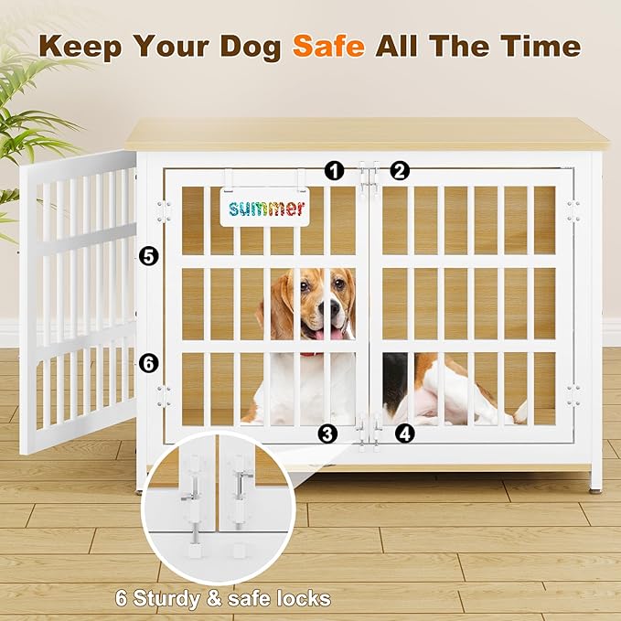 EasyCom Heavy Duty Dog Kennel Indoor with Name Tag, 41" Dog Crate Furniture for Medium Dogs, Double-Doors Sturdy Metal Dog Cage for Anxiety Dog, Decorate House as TV Stand, End Table, Bedside Table-PurrikoPets