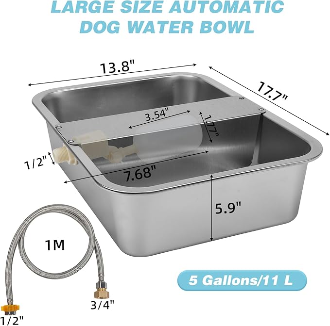 5 Gallon Automatic Dog Water Dispenser, Large Dog Water Bowl Dispenser for Outdoor, Stainless Steel Pet Bowl for Waterer Auto Fill Pet Waterer for Livestock Dogs Cats Chicken Fit 3/4'' GHT Faucet-PurrikoPets