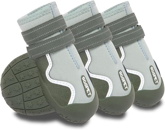 Dog Shoes, Waterproof Dog Boots & Paw Protectors with Anti-Slip Sole, 4pcs/Set Pet Dog Booties, Reflective Dog Shoes for Small Medium Large, Winter Snowy Summer Hot Pavement (Green, 5# (M))-PurrikoPets