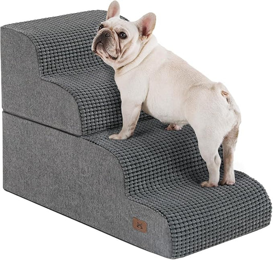 Dog Step for Bed, Dog Stair 4-Step 35D Pet Stair 19.7" H for High Bed or Sofa Non-Slip Balanced Pet Step Indoor, Grey-PurrikoPets