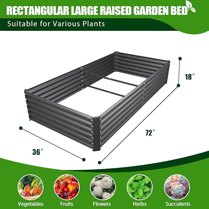 A ANLEOLIFE 6X3X1.5 ft Galvanized Raised Garden Beds Outdoor, Rectangular Metal Planter Box for Planting Vegetables Flowers Herb, Anti-Rust & Easy-Setup, Quartz Grey-PurrikoPets