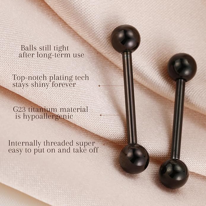 AROWRO Nipple Piercing Jewelry G23 Titanium Nipple Rings Tongue Rings Nipple Bar 14G Internally Threaded Straight Barbells Bridge Piercing Jewelry 12mm-20mm