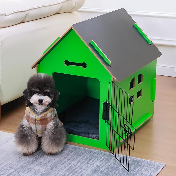 Dog House Indoor for Small Dogs or Cats, Cozy Wooden Design, Small Indoor Bed House, with Air Vents and Elevated Floor Warm Dog Cave (Green)-PurrikoPets