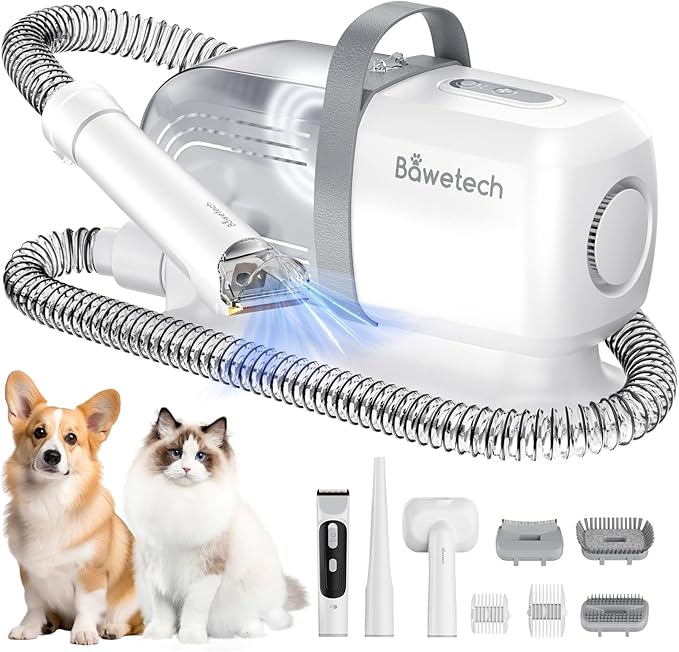 Dog Grooming Vacuum, Bawetech B2 5-in-1 Pet Grooming Kit with Dog Clipper, 11000Pa Suction | 2L Capacity | 113℉ Dryer | Low Noise Pet Hair Removal Tool Pet Supplies, 2025 Upgraded-PurrikoPets
