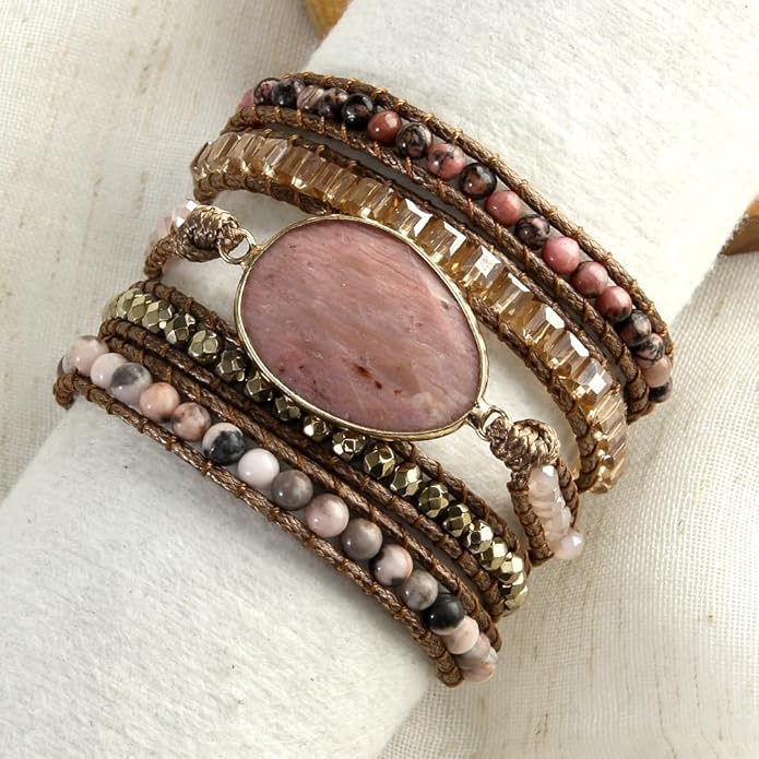 ZOSOJONA Women Wrap Bracelet Boho Natural Jasper Crystal Stone Beads Strand Bracelets