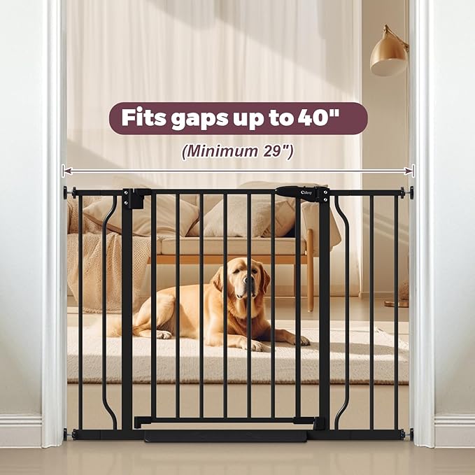 29"-40" Baby Gate for Stairs, Auto Close Stroller Friendly Dog Gate Indoor for Doorways, Pressure Mounted Baby Gate, Easy Walk Through Gate for Children & Pets, Black-PurrikoPets