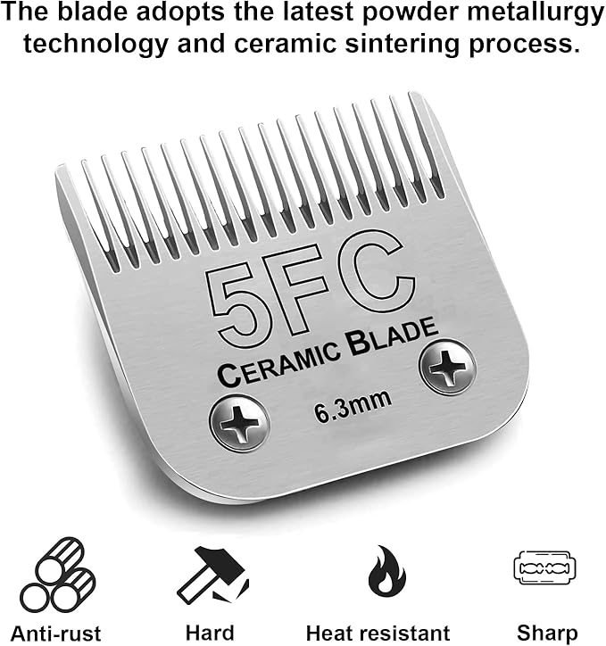 2PC 5FC Blade Dog Grooming Clipper Replacement Blades Compatible with Andis Dog Clippers,Detachable Ceramic Blade & Stainless Steel Blade,Size-5 FC 1/4-Inch Cut Length (64122)-PurrikoPets