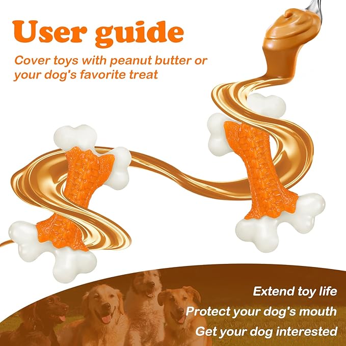 Dog Toys for Aggressive Chewers Large Breed, Tough Bones, Nylon Puppy Teething Chew Toys Medium Dogs, Heavy Duty Peanut Butter Flavor Toys-PurrikoPets