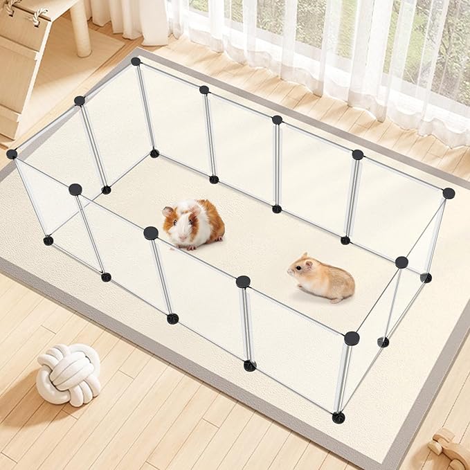 12 Panels Transparent Small Animals Playpen,48" x 24" x 16" Portable Pet Playpen,Plastic Enclosure,Puppy Play Pen for Indoors Outdoor Pet Fence for Guinea Pigs,Bunny,Ferrets,Hamsters,Hedgehogs-PurrikoPets