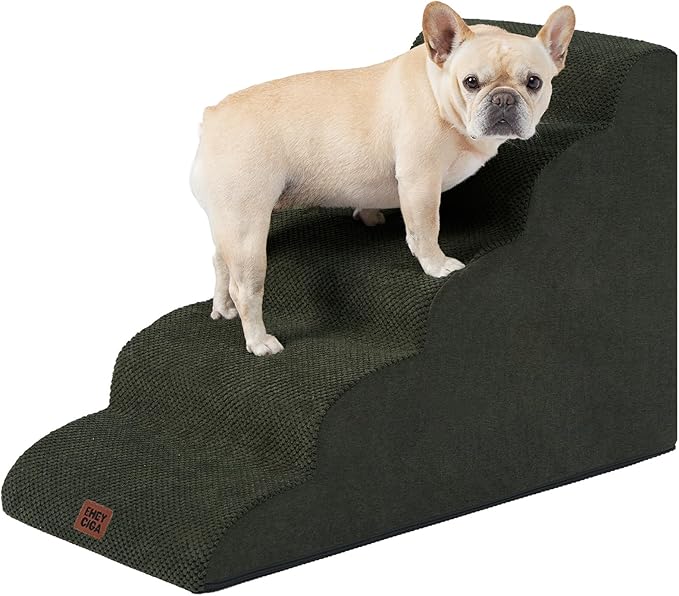 EHEYCIGA Curved Dog Stairs Ramp for High Beds 22.6" H, 5-Step Dog Steps for Small Dogs and Cats, Pet Stairs for High Bed Climbing, Non-Slip Balanced Pet Step Indoor, Olive Green-PurrikoPets