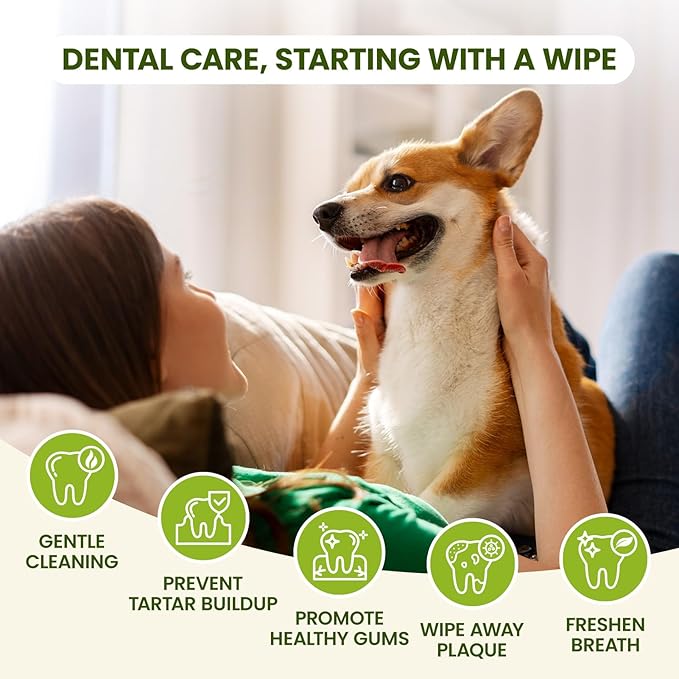 Dog Teeth Cleaning Wipes, Fresh Breath Pet Dental Finger Wipes for Dogs & Cats, Dog Dental Wipes Teeth Wipes, Lick-Safe Pet Toothbrus for Easy Removal of Tartar Buildup, Unscented, 50 PCS-PurrikoPets