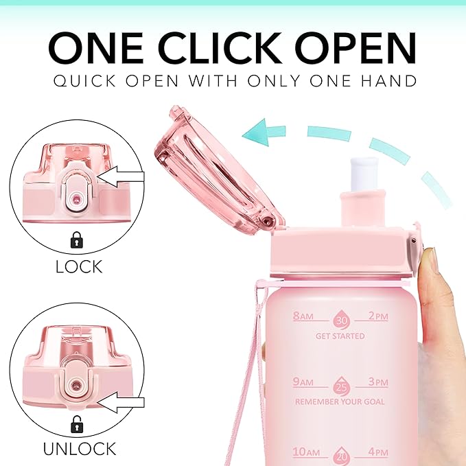 32oz Motivational Water Bottles with Time Marker & Fruit Strainer, Transparent Gradient Color Water Bottle with Times to Drink, Leakproof & BPA Free, Reusable Bottle with Strap (No Straw)-PurrikoPets