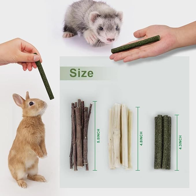 300g Guinea Pig & Rabbit Chew Toys with Apple & Timothy Sticks - Prevent Overgrown Teeth with Sweet Bamboo Treats - Ideal Rabbit Treats Included!-PurrikoPets