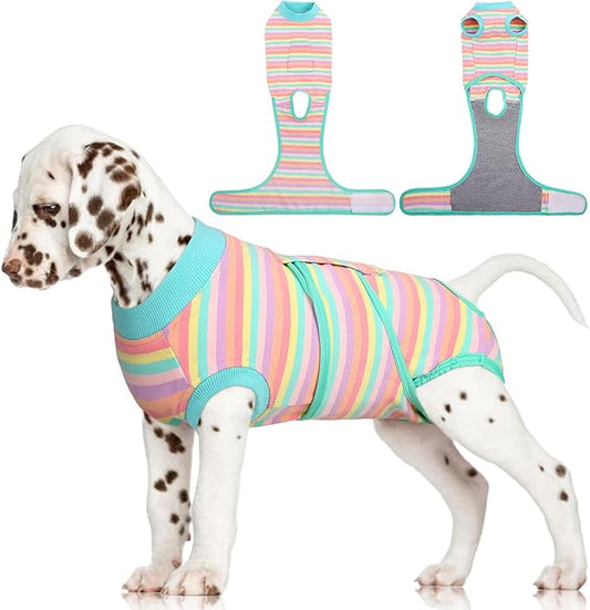 FUAMEY Recovery Suit for Dogs After Surgery,Soft Breathable Dog Bodysuit E-Collar & Cone Alternative Surgical Suit,Male Female Dog Neuter Spay Suits Anti Licking Wounds Onesie Mint Green Stripes S-PurrikoPets