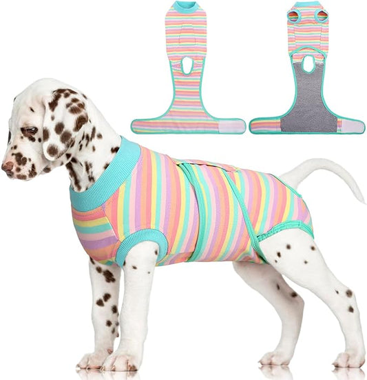 FUAMEY Recovery Suit for Dogs After Surgery,Soft Breathable Dog Bodysuit E-Collar & Cone Alternative Surgical Suit,Male Female Dog Neuter Spay Suits Anti Licking Wounds Onesie Mint Green Stripes XS-PurrikoPets