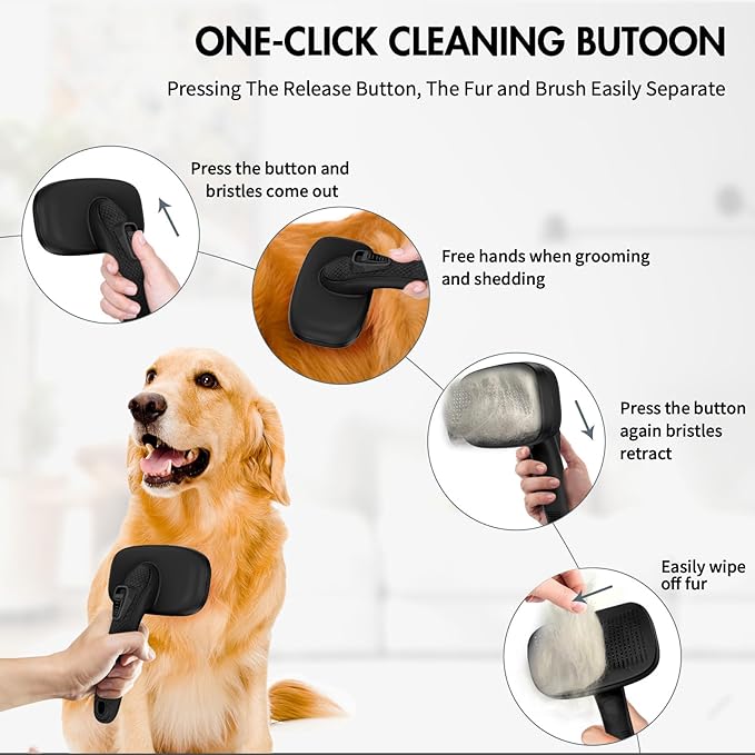 Dog Self Cleaning Slicker Brush for Shedding, Ideal for Short Long Haired Dogs, Including Cat. Removes Loose Fur, Undercoat, Mats, Tangled Hair. Suit for Large Medium Small Animal, Black-PurrikoPets