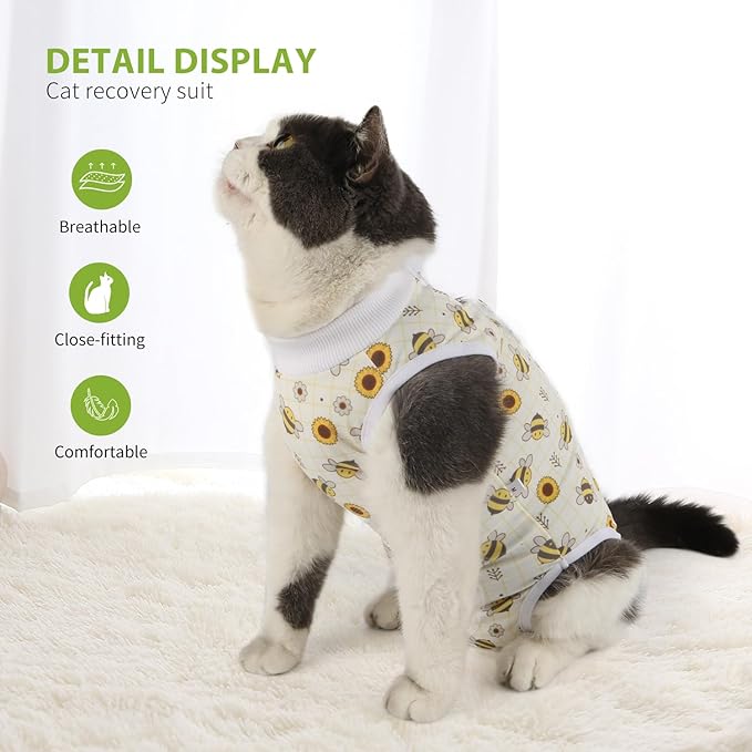 2 Packs Cat Surgery Recovery Suit Surgical Clothes Abdominal Wounds Anti-Licking Cat Bodysuit Onesie Substitute E-Collar& Cone-PurrikoPets