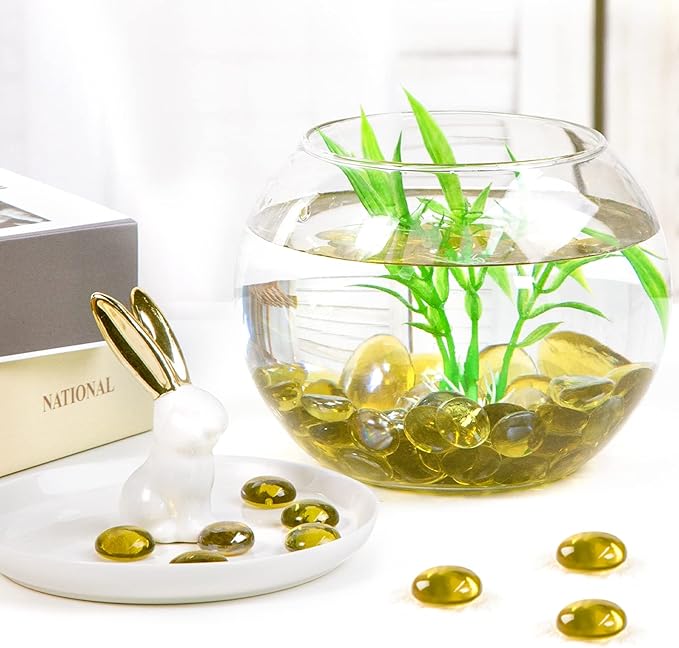 FUTUREPLUSX 1LB Yellow Glass Marbles, Flat Marbles Glass Beads Vase Fillers Decorative Rocks Gold Gemstones for Centerpieces Aquarium Table Scatter Home Decor-PurrikoPets