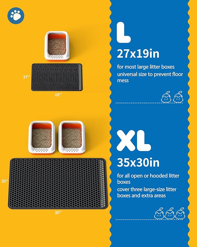 35" x 30" Cat Litter Mat - Ultra-Large Litter Box Mat with Double Layers, Urine-Proof and Non-Slip Litter Trapping Mat, Easy to Clean Kitty Litter Mats for Floor, Scatter Control, Black-PurrikoPets