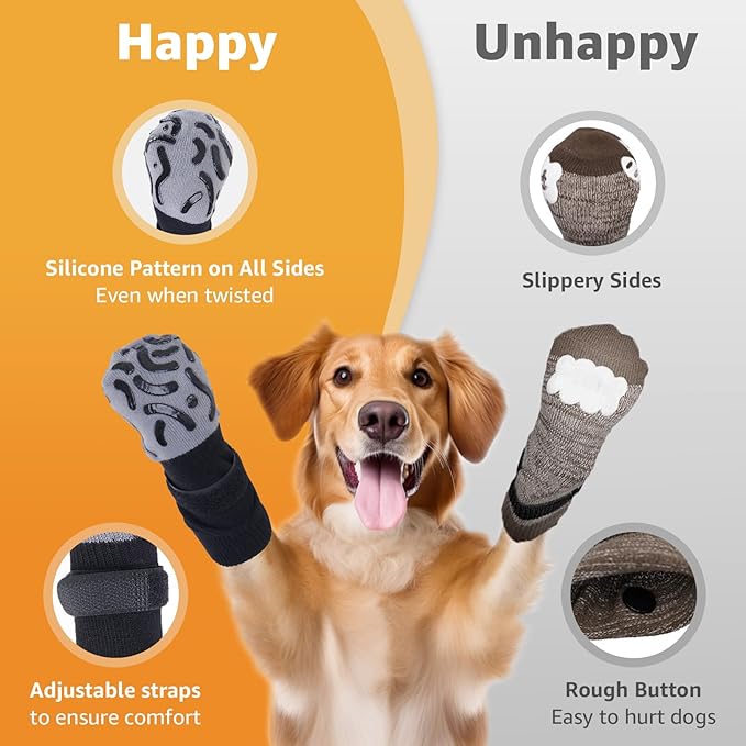 Double Sides Non-Slip Dog Socks to Prevent Licking Paws - Strong Traction for Hardwood Floors, Senior Dogs, Paw Protector, Dog Socks with Grippers Black-PurrikoPets
