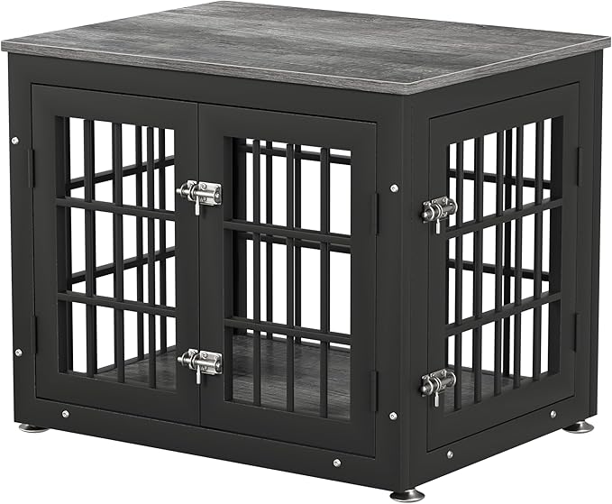 26 Inch Heavy Duty Dog Crate Furniture for Small Dogs, Decorative Pet House End Table, Wooden Cage Kennel Furniture Indoor, Gray-PurrikoPets