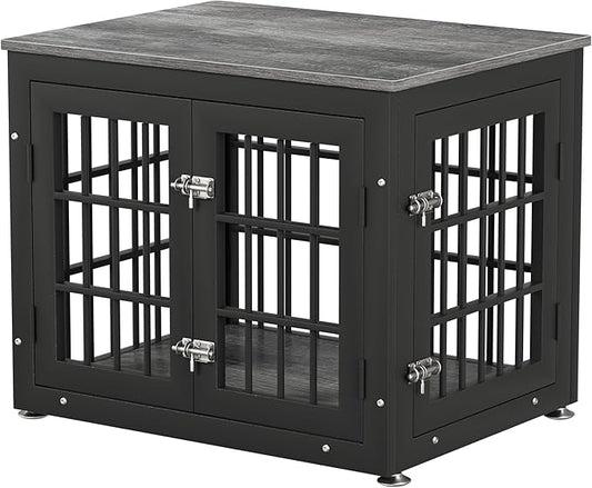 26 Inch Heavy Duty Dog Crate Furniture for Small Dogs, Decorative Pet House End Table, Wooden Cage Kennel Furniture Indoor, Gray-PurrikoPets
