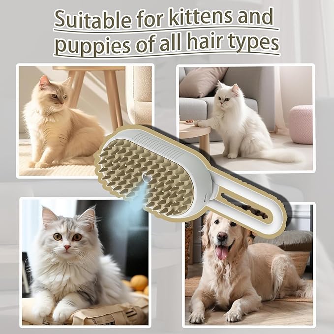 4 in 1 Cat Steam Brush Rechargeable pet spray comb Steam Brush for Cats and Dogs, Massage, Cleaning, Shedding & Combing Multifunctional Hair Removal Anti Static Grooming Tool for home (Pink)-PurrikoPets