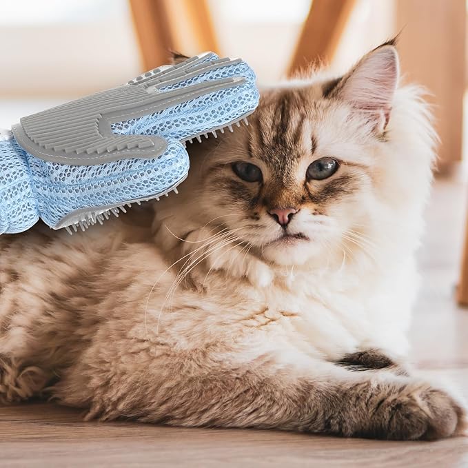 2 in 1 Pet Grooming Glove for Cats & Dogs, Efficient Deshedding Brush Pet Long Short Fur Removal Glove, Gentle Massaging Puppy Kitten Bathing Grooming Brush Tool, Easy Clean Floating Hair Mitt-PurrikoPets