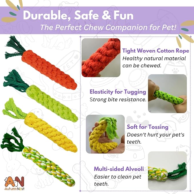 4PCS Mixed Color Woven Pet Chew Set (Yellow, Green, Orange, Rainbow), Dog Chew Toys, Cat Teething Toys, Durable & Safe Interactive Pet Toys-PurrikoPets