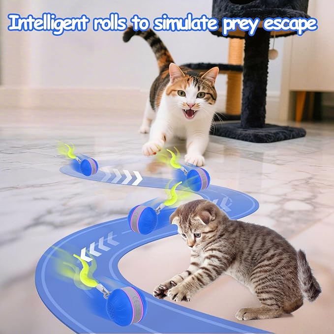 AIERSA Interactive Cat Toys for Indoor Adult Cats, Automatic Self-Play Cat Ball Toy for Kitten to Keep Them Busy, Electric Moving Chase Toy (Blue)-PurrikoPets